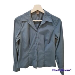 Ann Taylor Turquoise Button-Down Long Sleeve Blouse